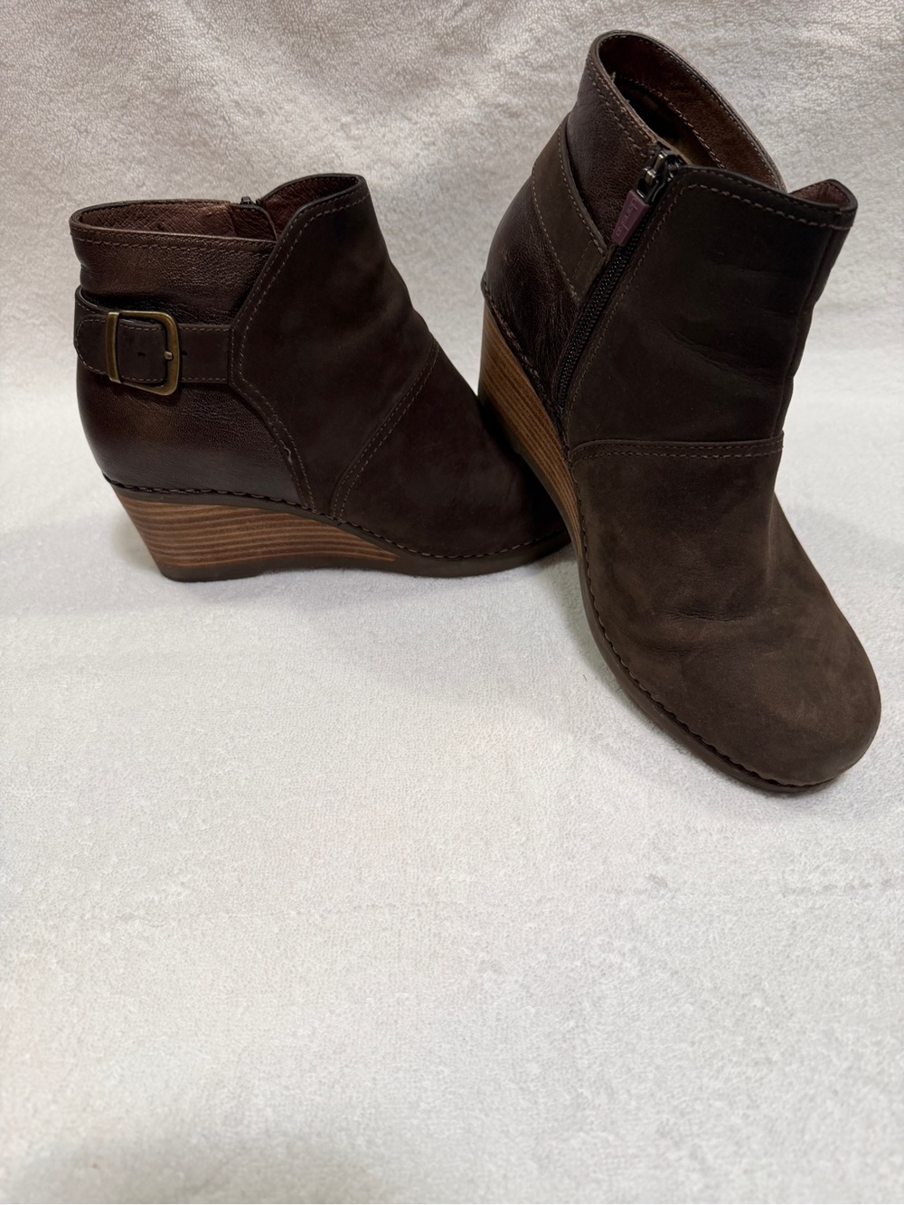 Dansko Dark Brown Suede Wedge Ankle Booties